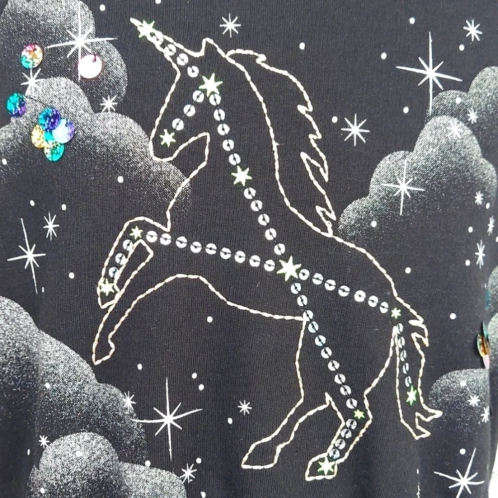 Wonder Nation Girls Long Sleeve Unicorn Sequins Dress tassel - black - L (10/12)